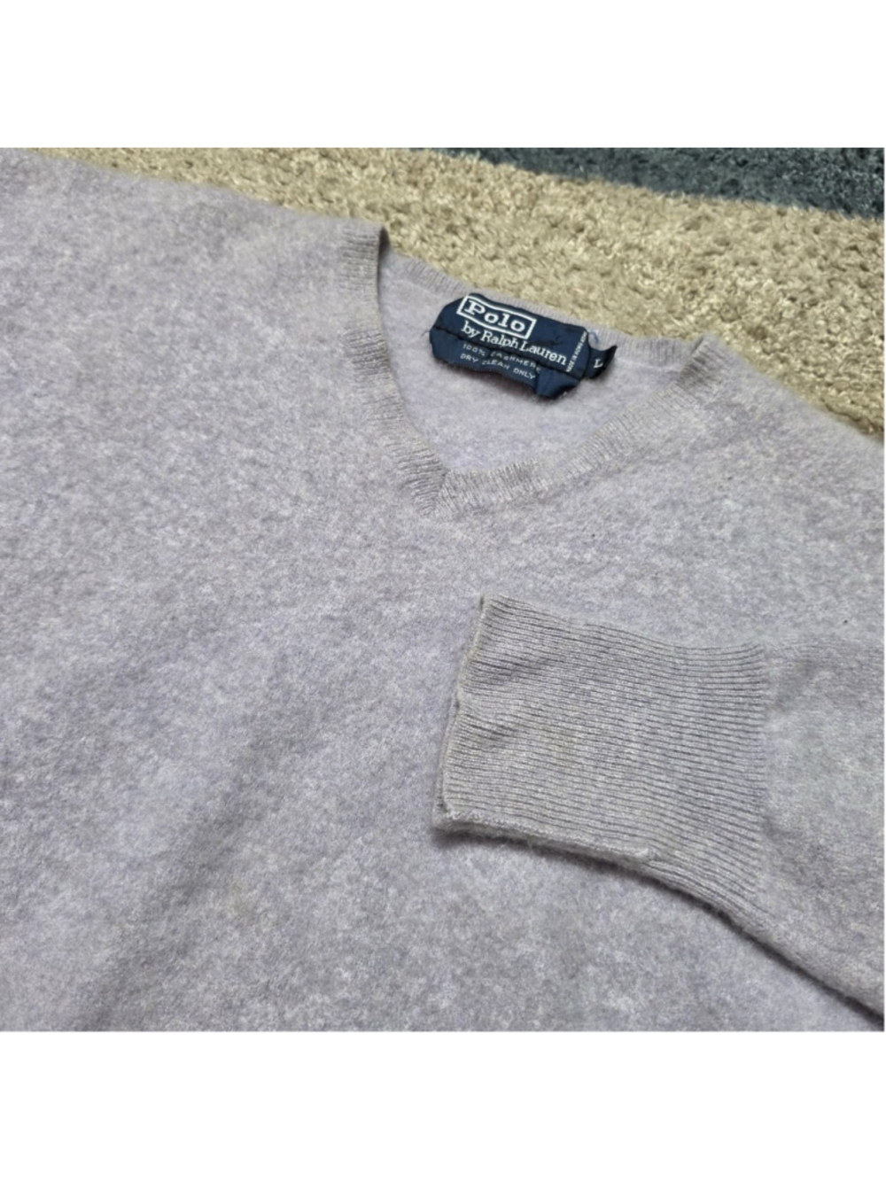 Polo Ralph Lauren 100% Cashmere Sweater Gray Knit Size L Soft Luxury